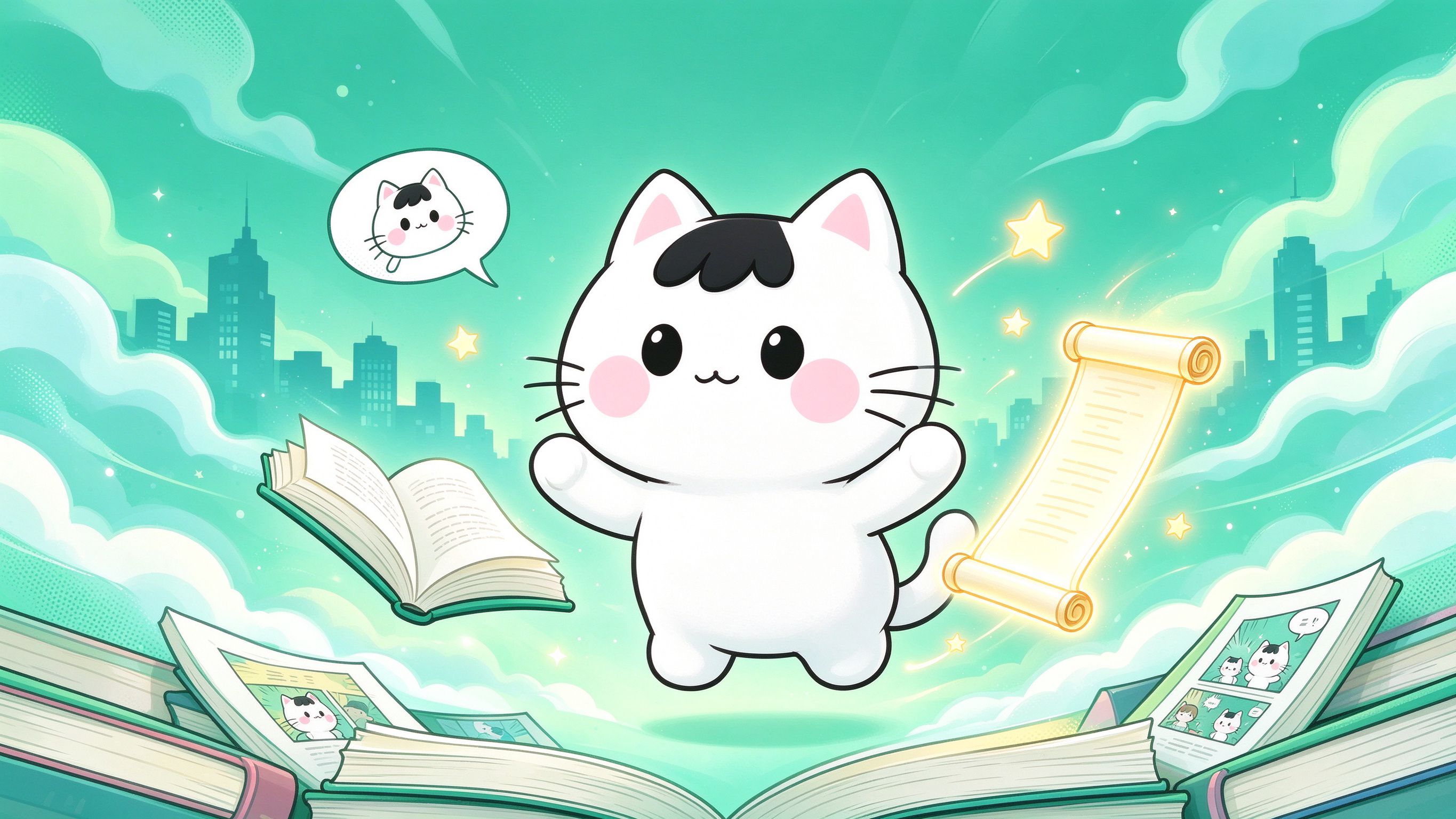 青漫漫画主视觉：漫画世界中的青猫